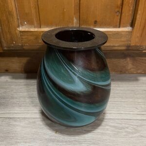 Elegant Swirled Glass Vase - Green and Brown